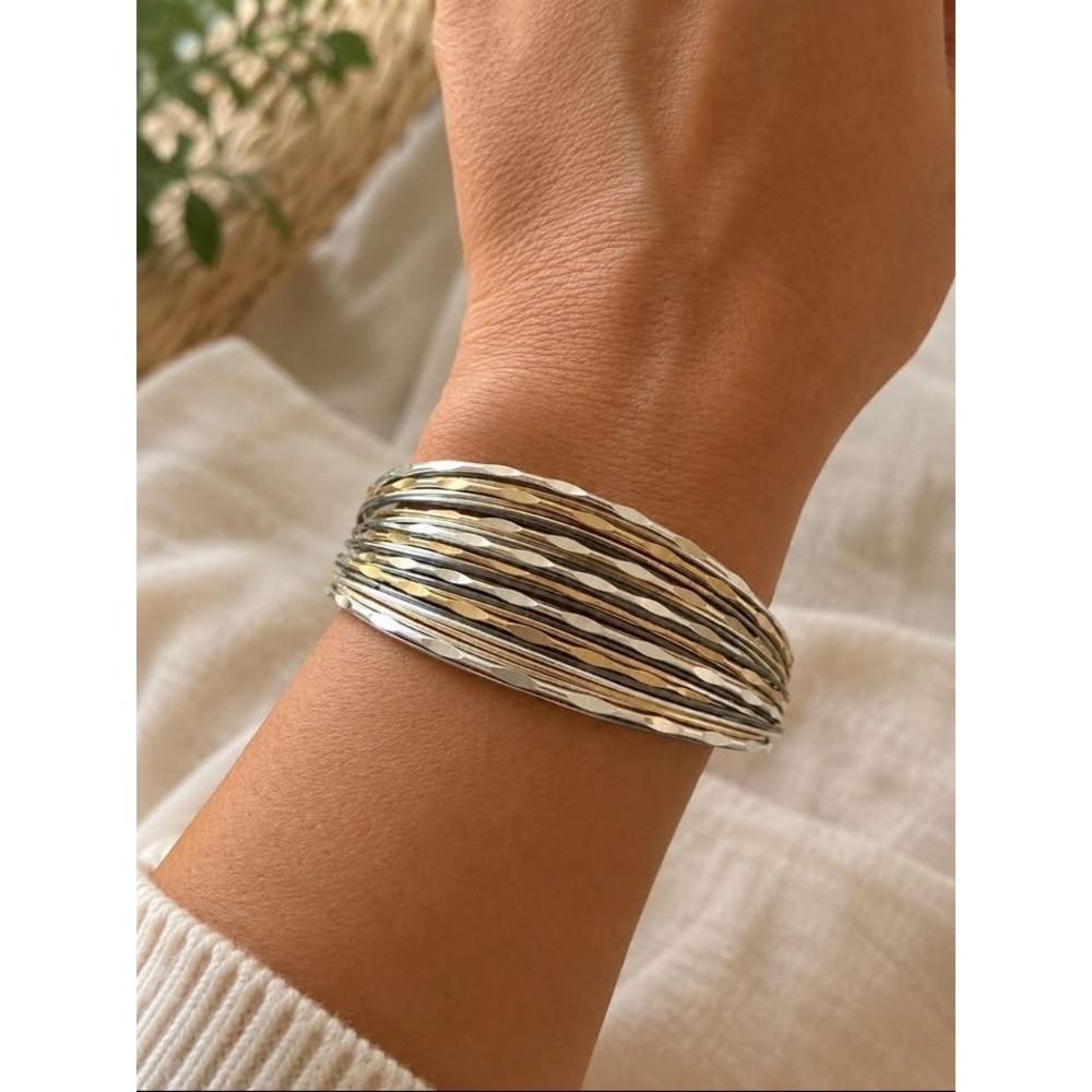 White House Black Market Multi Tone Layered Cuff Bracelet Silver Gold Bangle NWT